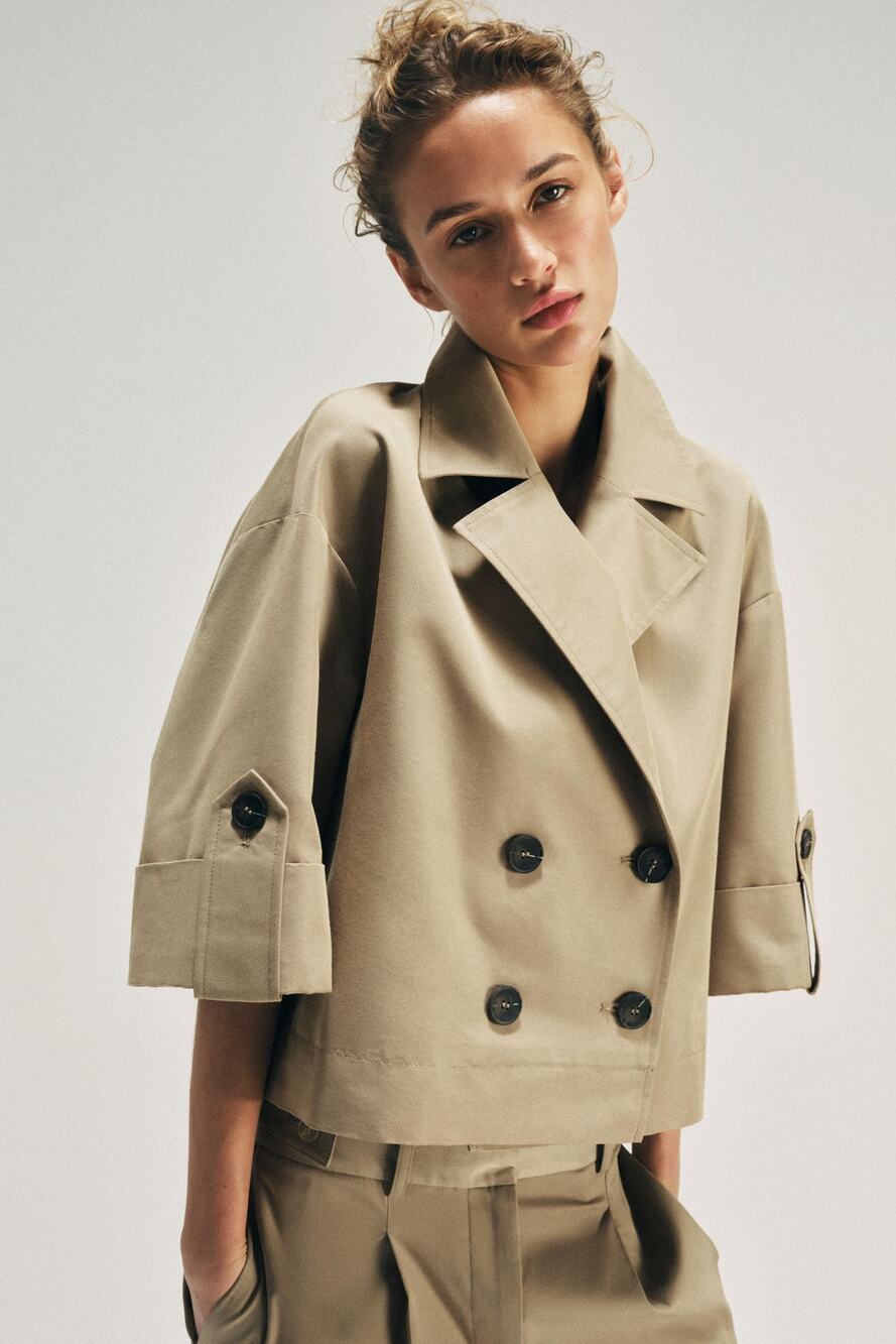 Zara Short Sleeve Cropped Trench Coat size Medium